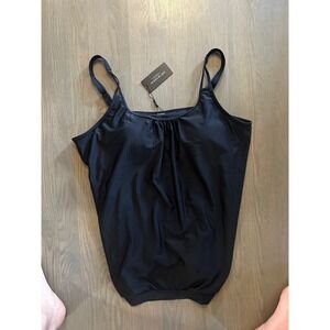Ocean Blues Womens Black Blouson Tankini Top Adjustable Straps XL BU3268-800 NEW